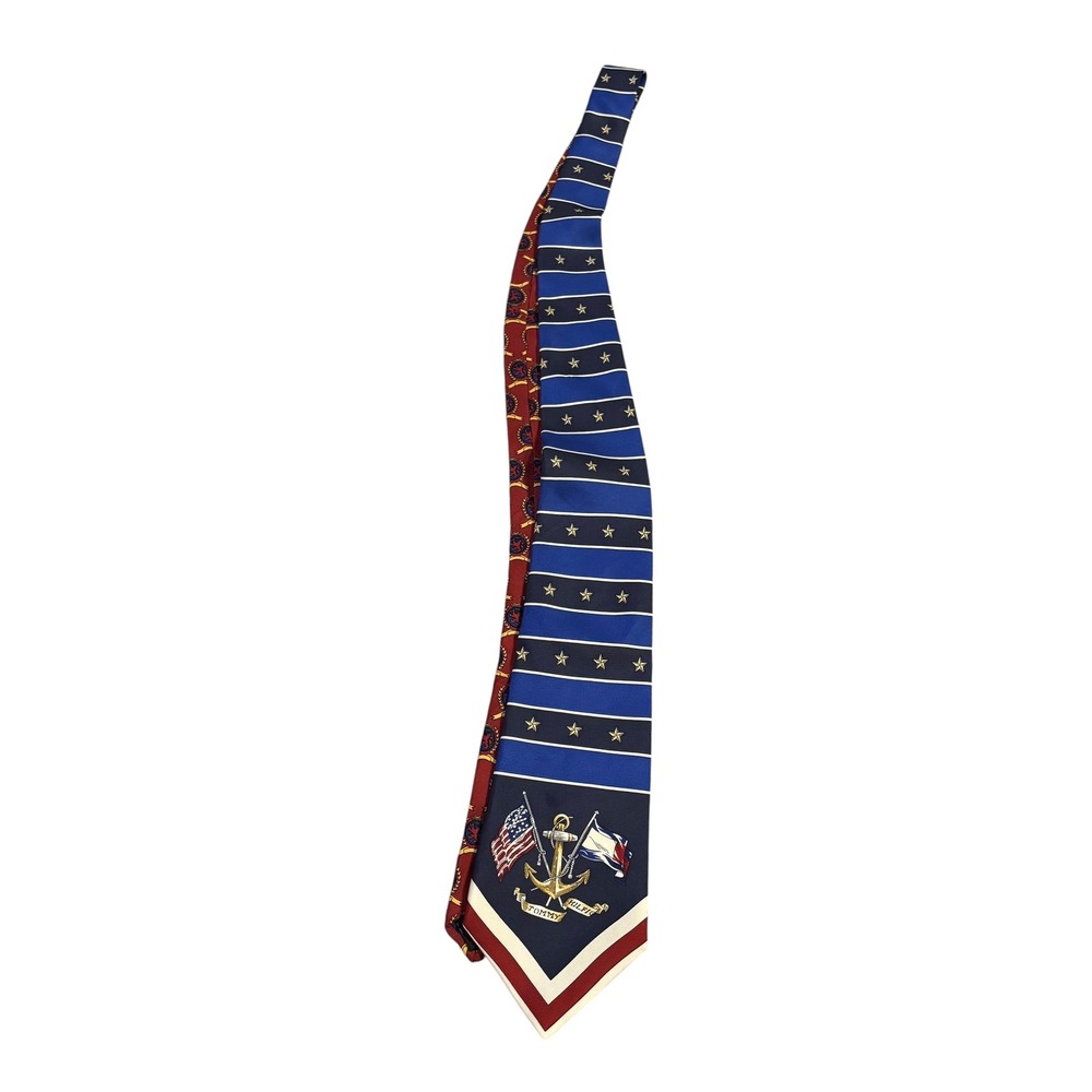Tommy Hilfiger Tie Italian Silk‎ Nautical American Flag Anchor Navy Stripes